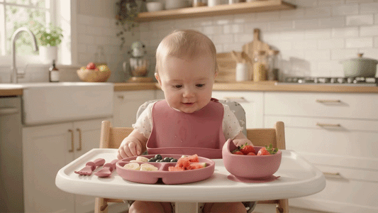 Ensemble Repas Bébé en Silicone Sans BPA – Assiette, Bol à Ventouse, Gobelet, Cuillère & Fourchette