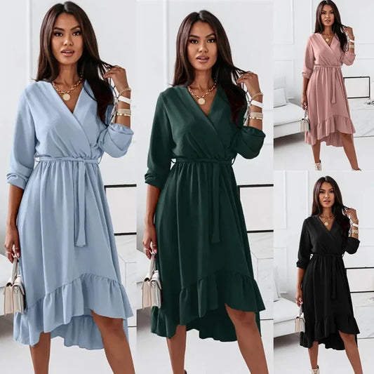 Robe de maternité élégante à manches longues et décolleté en V : Confort et style pour chaque occasion spéciale